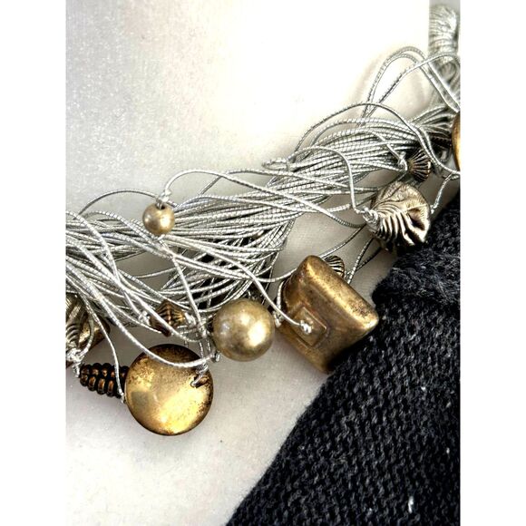Statement Necklace with Silver Threads and Metallic Beads - Picture 5 of 6